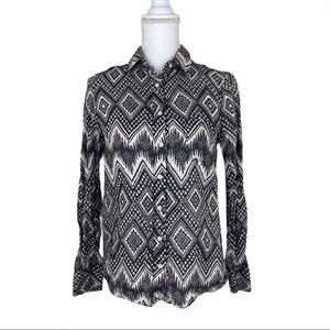 J.Crew Printed Linen Aztec Shirt Black Size XS